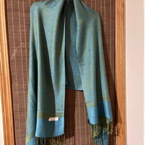 Ladies scarf - blue and green 70% Pashmina and 30% Silk